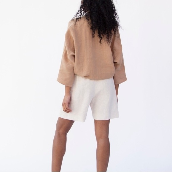 Hackwith Design House Elegant High Waist White Linen Shorts - Picture 9 of 9